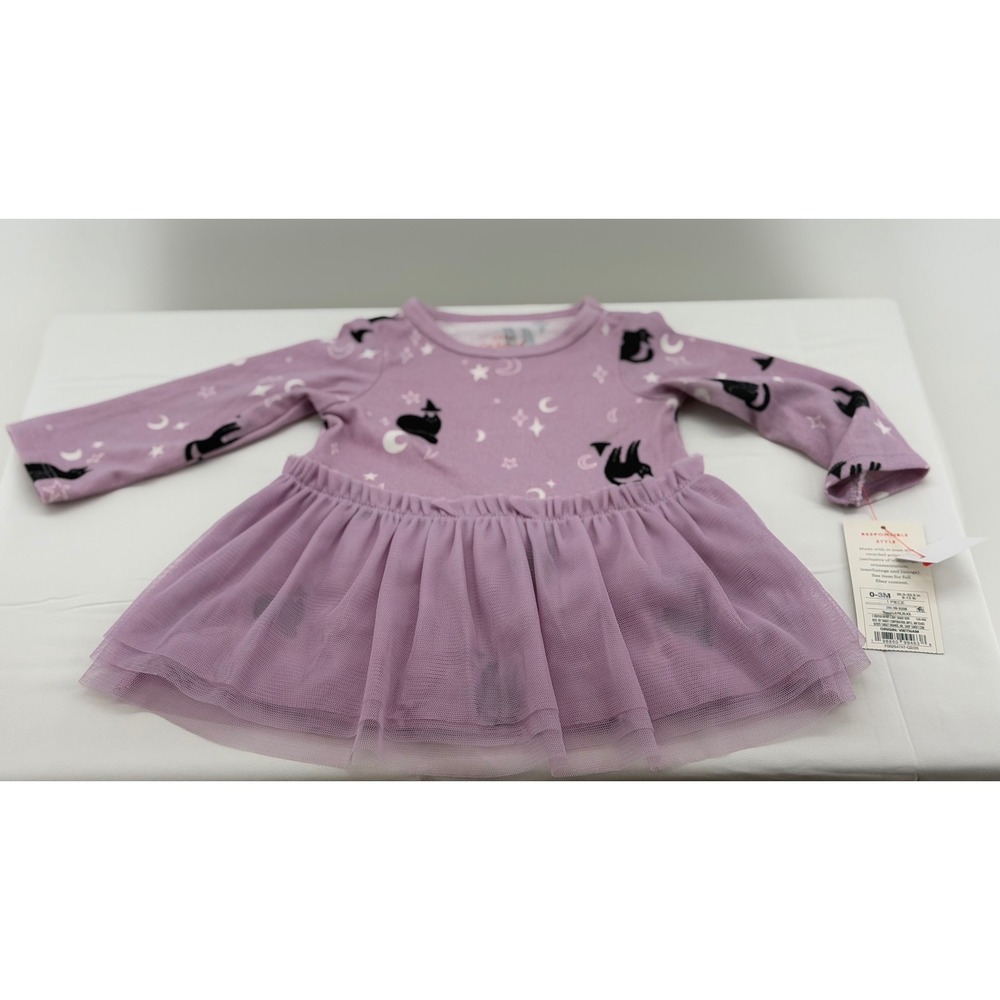 Cat & Jack Halloween Dress Infant Girls 0-3M Purple NWT Black Cat Tutu Skirt